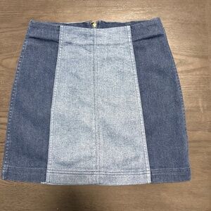 Free People Blue Denim 2‎ Tone Colorblock Stretch Mini Skirt Size 8